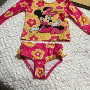 Disney Minnie Mouse Kids Rashguard Set - Pink and Yellow